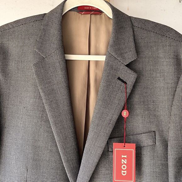 NWT IZOD Mens Suit Jacket Sport Coat 44L Black Micro Checks Polyester Rayon - Picture 2 of 14